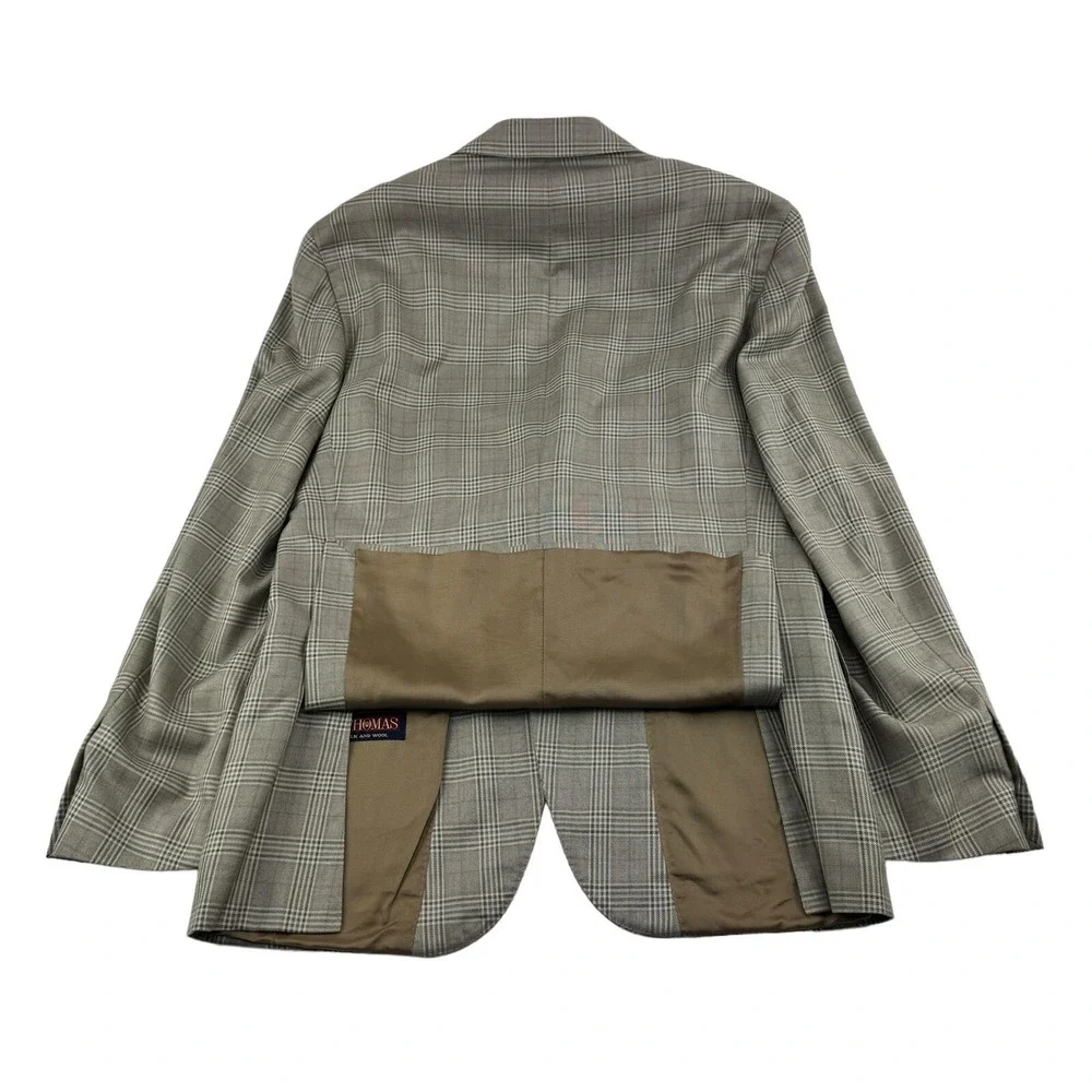 Napoli di Nordstrom Brown & Blue Plaid EThomas Wool Silk Blazer Mens‎ Size 42L